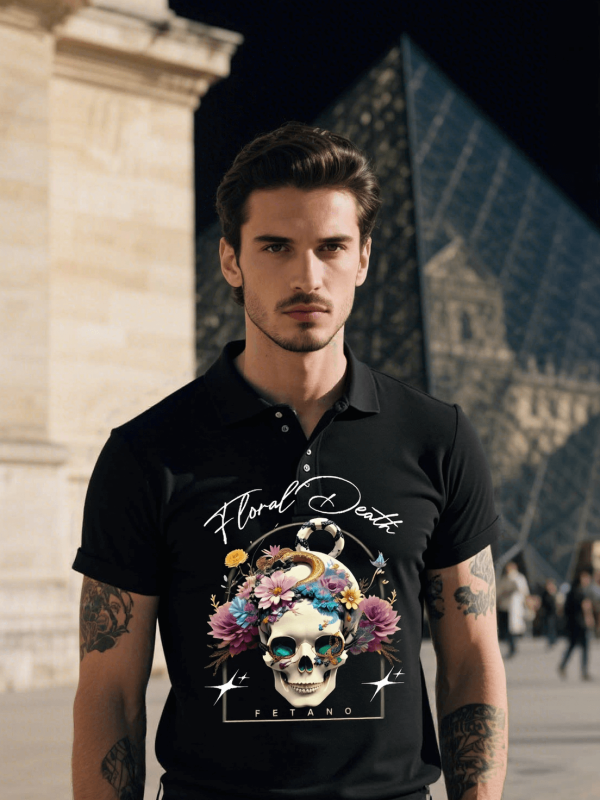 Polo Shirt - Rose Skull-Floral Death Polo - Image 3